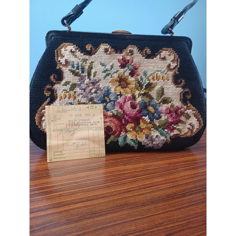 Vintage Needlepoint Embroidery Floral/Flowers Purse Handbag Top Clasp W/Receipt - Picture 11 of 14